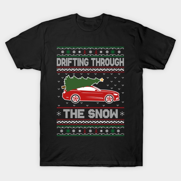 Christmas Tree On Tuning Car Xmas Ugly Sweater T-Shirt by DragonTees